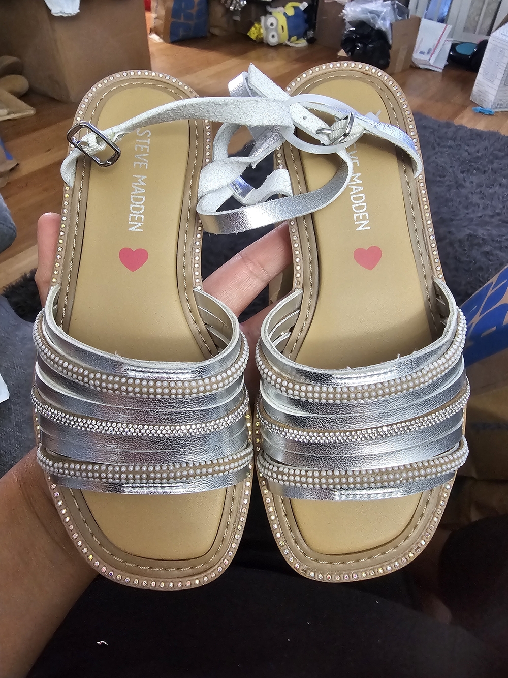 Steve Madden Girls' Silver Rhinestone Strap Sandals